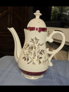 Norcrest Châtillon Fine Porcelain 40th Anniversary Coffee Pot Burgundy Gold